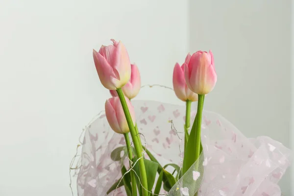 Bouquet Beautiful Tulips Light Background — Stock Photo, Image