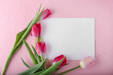 Güzel laleler ve renk arka plan üzerinde boş kartı