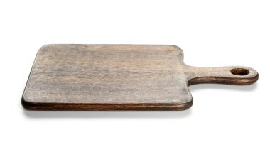 Beyaz arka plan üzerinde ahşap mutfak kurulu