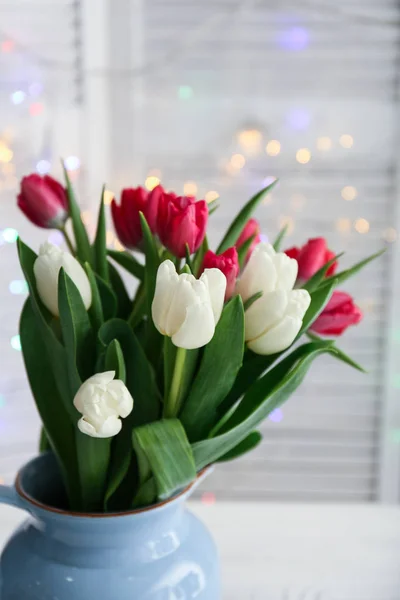 Bouquet Beautiful Tulips Vase Table — Stock Photo, Image