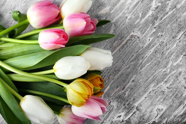 Bouquet Beautiful Tulips Wooden Background — Stock Photo, Image