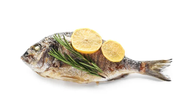 Grilled Dorado Fish Lemon White Background — Stock Photo, Image