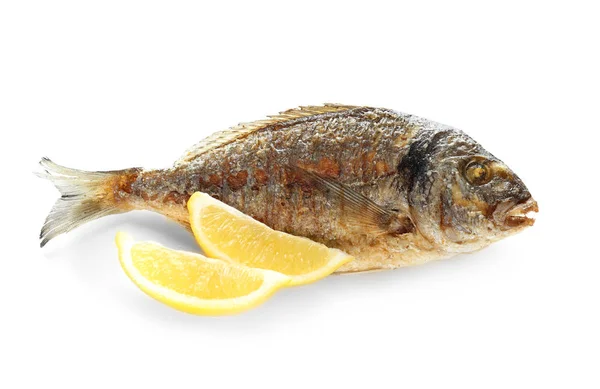 Grilled Dorado Fish Lemon White Background — Stock Photo, Image