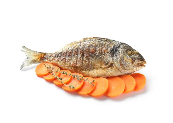 Grilled Dorado Fish Carrot White Background — Stock Photo, Image