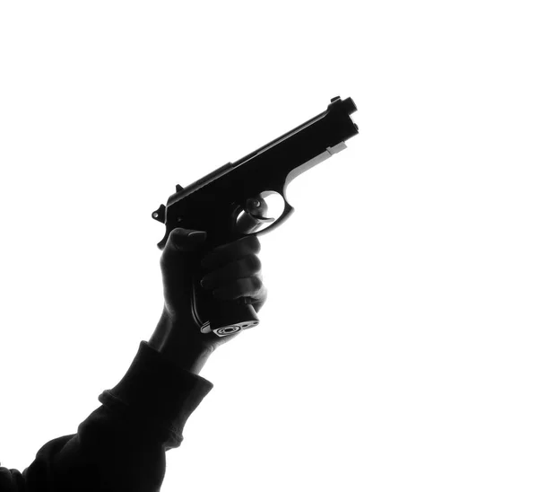 Sylwetka Ludzkiej Ręki Pistoletu Białym Tle — Zdjęcie stockowe