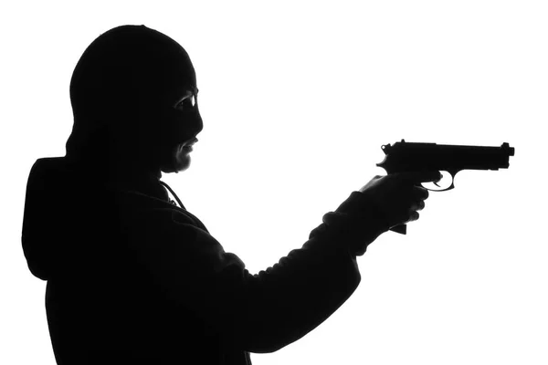 Silueta Bandido Con Pistola Sobre Fondo Blanco — Foto de Stock