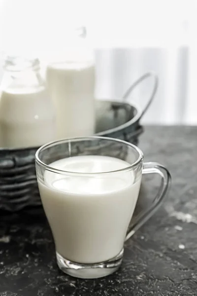 Glass Cup Fresh Milk Table — Stock Photo, Image