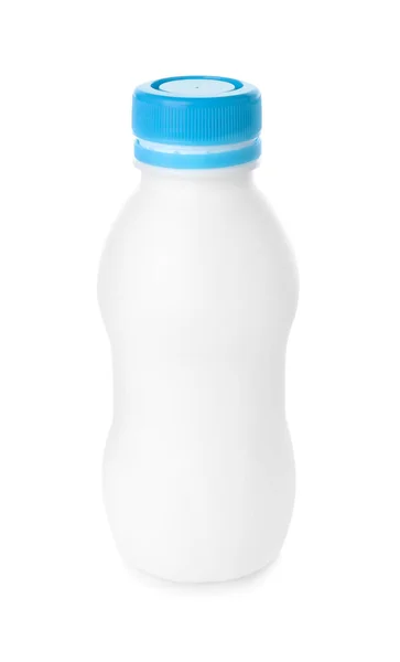 Flaska Färsk Mjölk Vit Bakgrund — Stockfoto