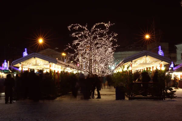 Kerstmarkt Stad Bij Nacht — Stockfoto