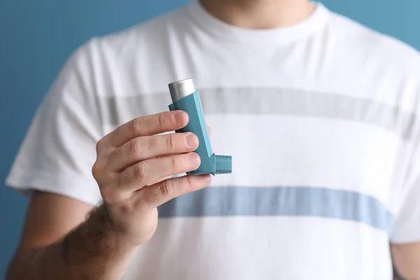 Young Man Inhaler Closeup — Stock Photo, Image