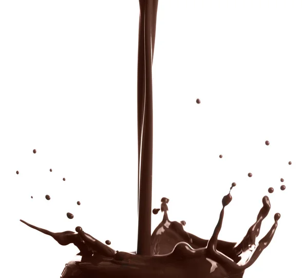 Percikan Cokelat Panas Pada Latar Belakang Putih — Stok Foto