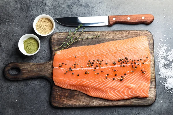 Board Fillet Fresh Salmon Knife Table — Stock Photo, Image