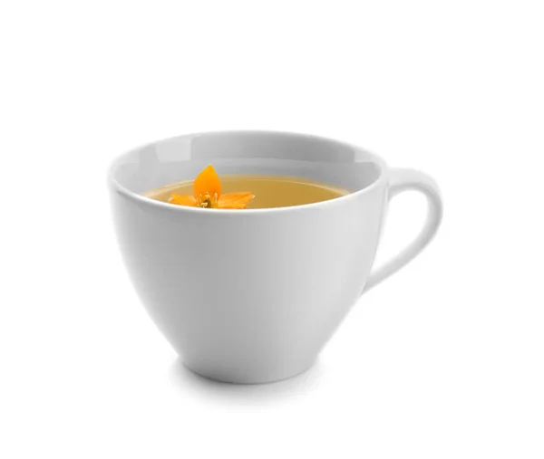 Κύπελλο Ζεστό Τσάι Λευκό Φόντο — Φωτογραφία Αρχείου