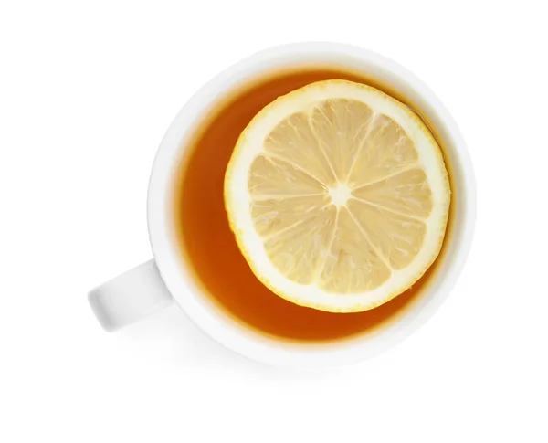 Cup Hot Tea Lemon White Background — Stock Photo, Image