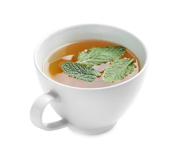Cup Hot Tea Mint White Background — Stock Photo, Image