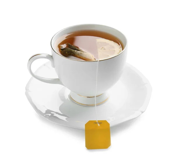 白底柠檬热茶杯 — 图库照片