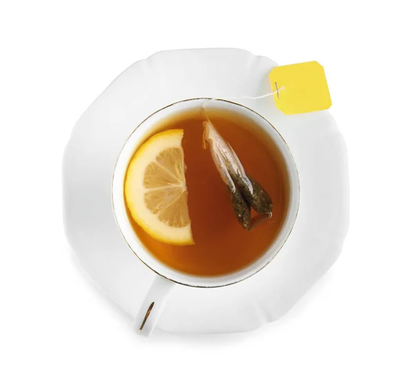 Cup Hot Tea Lemon White Background — Stock Photo, Image