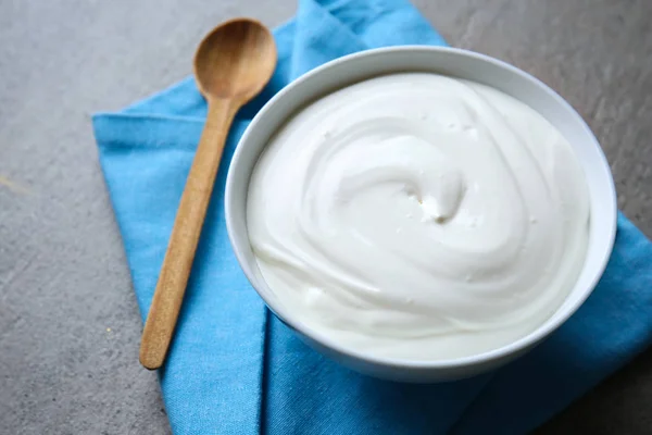 Bowl Tasty Yogurt Grey Background — Stock Photo, Image