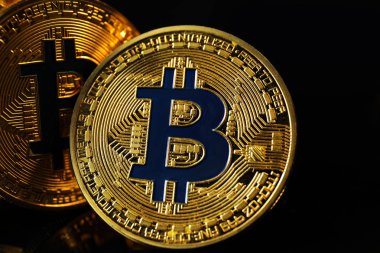 Bitcoins siyah arka plan, portre
