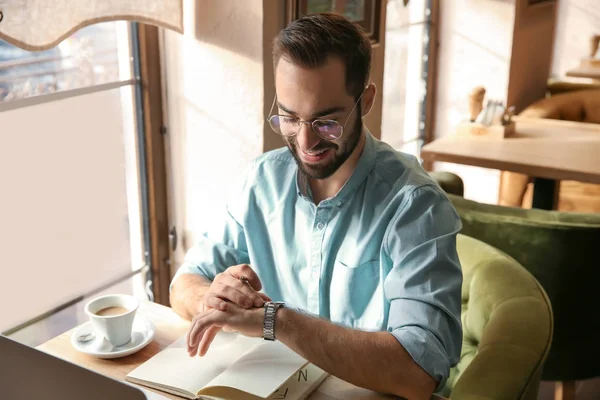 Young Businessman Waiting His Client Cafe — Stock Photo, Image