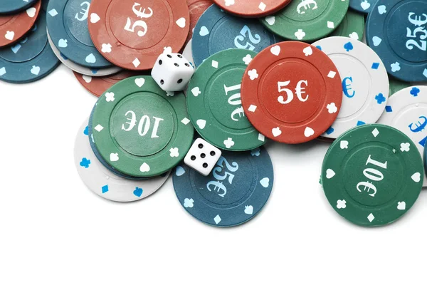 Chips Dices Gambling Games Casino White Background — Stock Photo, Image