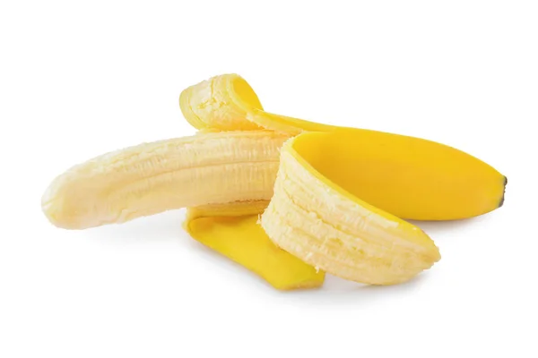 Érett Hámozott Banán Fehér Háttér — Stock Fotó