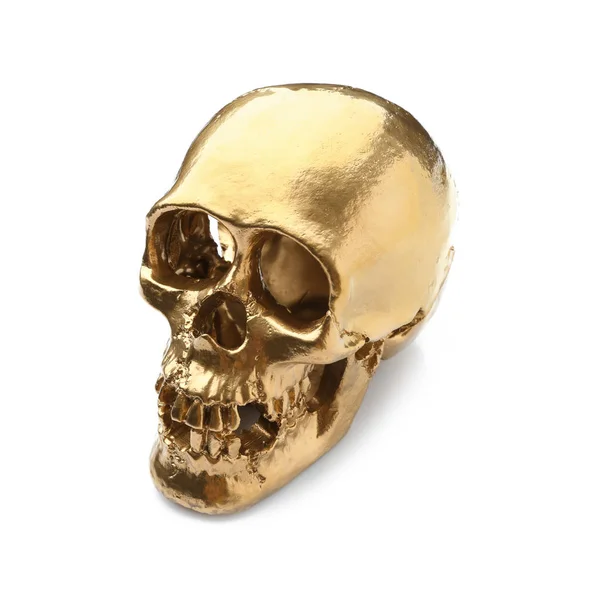 Golden Human Skull White Background — Stock Photo, Image