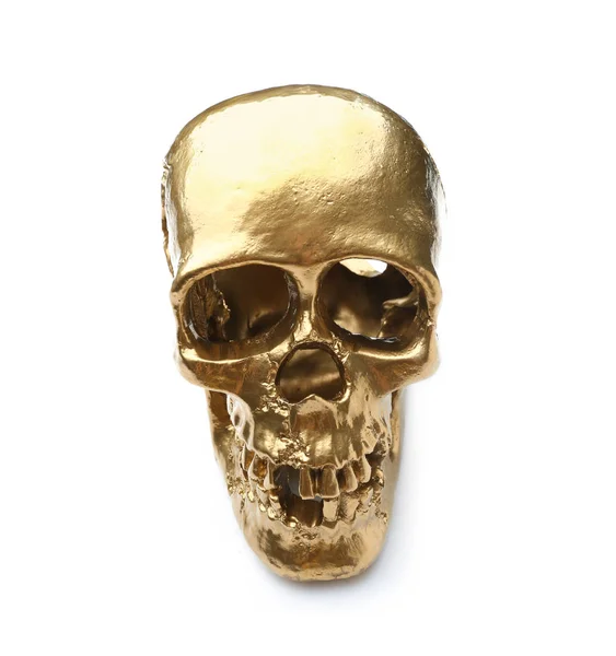 Golden Human Skull White Background — Stock Photo, Image