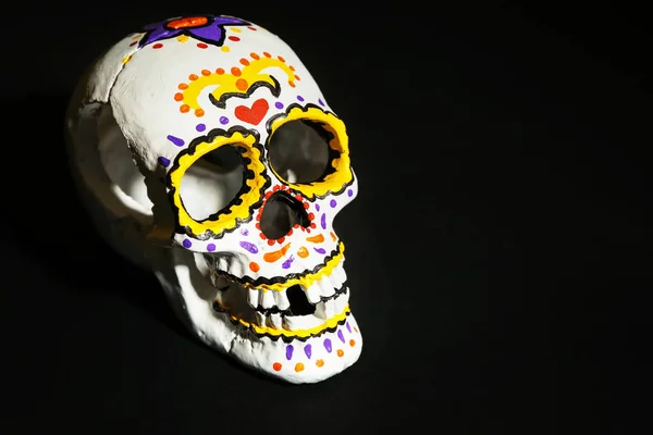 Painted Human Skull Mexico Day Dead Dark Background — Stock Photo, Image