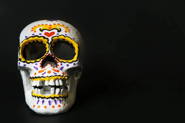 Painted Human Skull Mexico Day Dead Dark Background — Stock Photo, Image