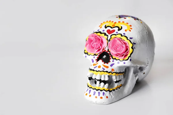 Namaloval Lidská Lebka Pro Mexický Den Mrtvých Bílém Pozadí — Stock fotografie