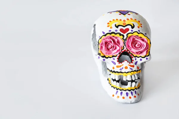 Crânio Humano Pintado Para Dia Dos Mortos México Fundo Branco — Fotografia de Stock