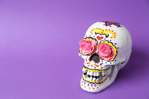 Painted Human Skull Mexico Day Dead Color Background — Stock Photo, Image