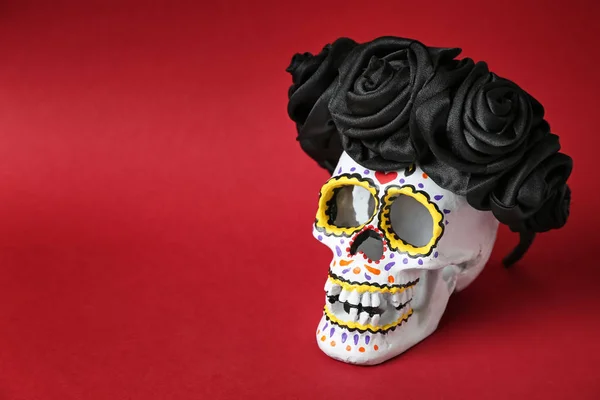 Calavera Humana Pintada Con Corona Flores Para Día Los Muertos — Foto de Stock