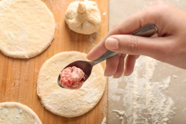 Mutfak, closeup Çin köfte yapma kadın