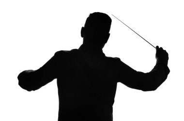 Beyaz arka plan üzerinde erkek orkestra şefi silüeti