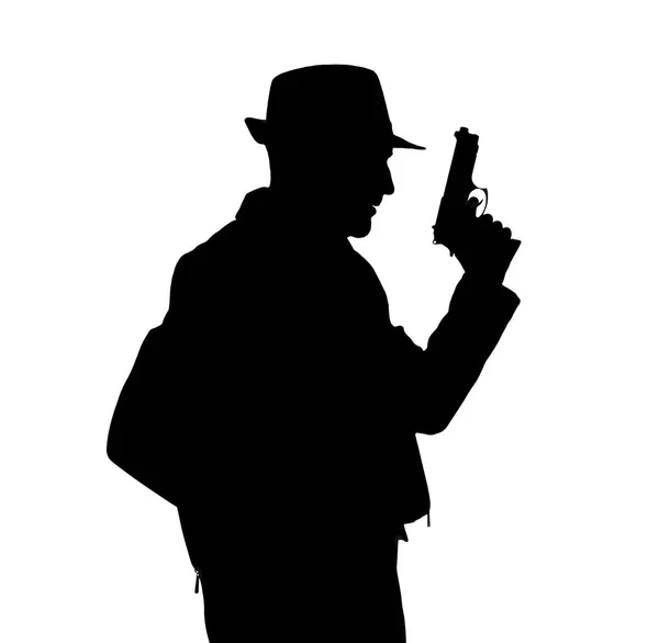 Black Silhouette Man Gun White Background — Stock Photo, Image