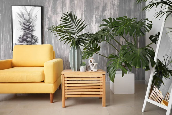 Green Tropical Plants Interior Living Room — Stock Photo, Image