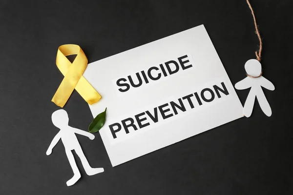 Χαρτί Ανθρώπινα Στοιχεία Φύλλο Κείμενο Πρόληψη Αυτοκτονία Και Κίτρινη Κορδέλα — Φωτογραφία Αρχείου