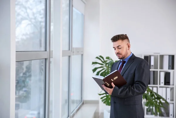 Bonito Advogado Masculino Com Livro Cargo — Fotografia de Stock