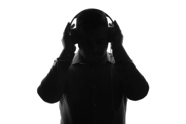 Beyaz Arka Planda Müzik Dinlemek Adam Silüeti — Stok fotoğraf