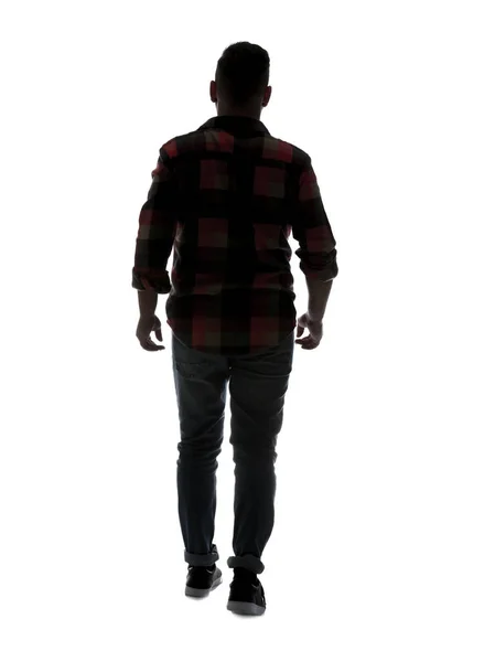 Silhouette Man White Background Back View — Stock Photo, Image
