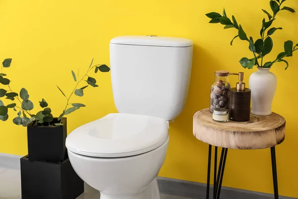 Modern Ceramic Toilet Bowl Color Wall Restroom — Stock Photo, Image