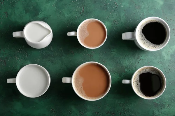 Koppen Van Verschillende Koffie Kleur Achtergrond — Stockfoto
