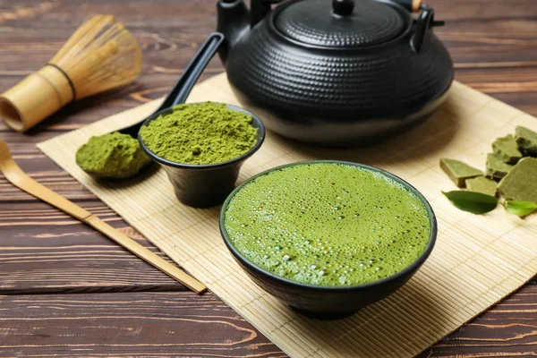 Composition Matcha Tea Wooden Table — Stock Photo, Image