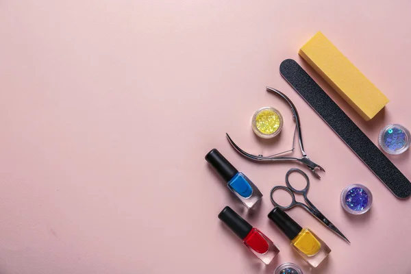 Set Pedicure Tools Color Background — Stock Photo, Image