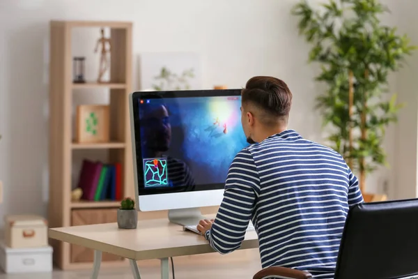 Young Man Playing Computer Game Home — Stock Photo, Image