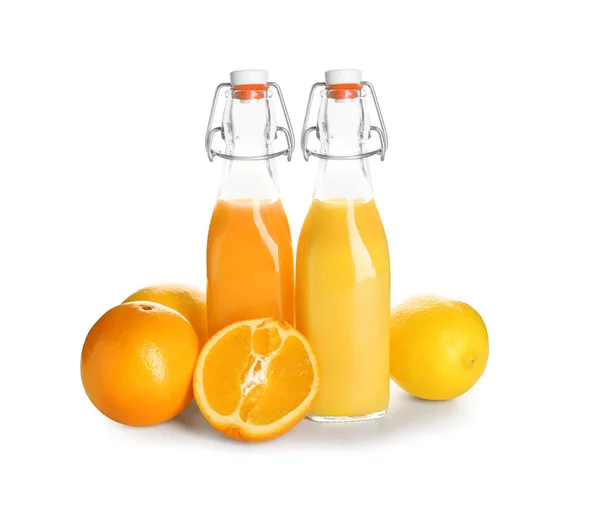 Bottles Healthy Fruit Juice White Background — Stock Photo, Image