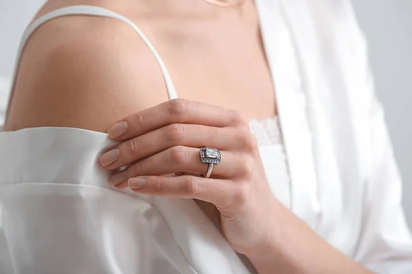 Beautiful Young Woman Stylish Ring Closeup — Stock Photo, Image