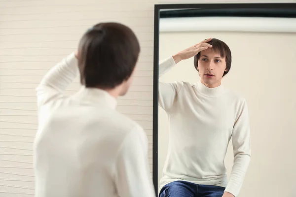 Young Transgender Man Looking His Reflection Mirror — Stock Photo, Image